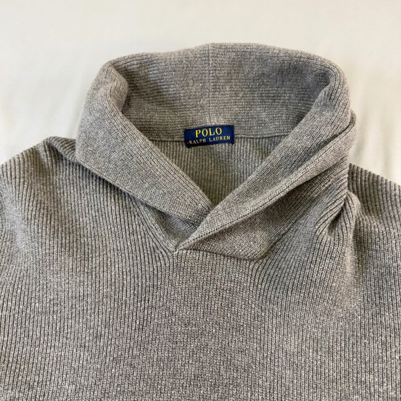 Polo Ralph Lauren preppy Mens Shawl Collar Ribbed Knit Sweater Grey Size small - Picture 14 of 16